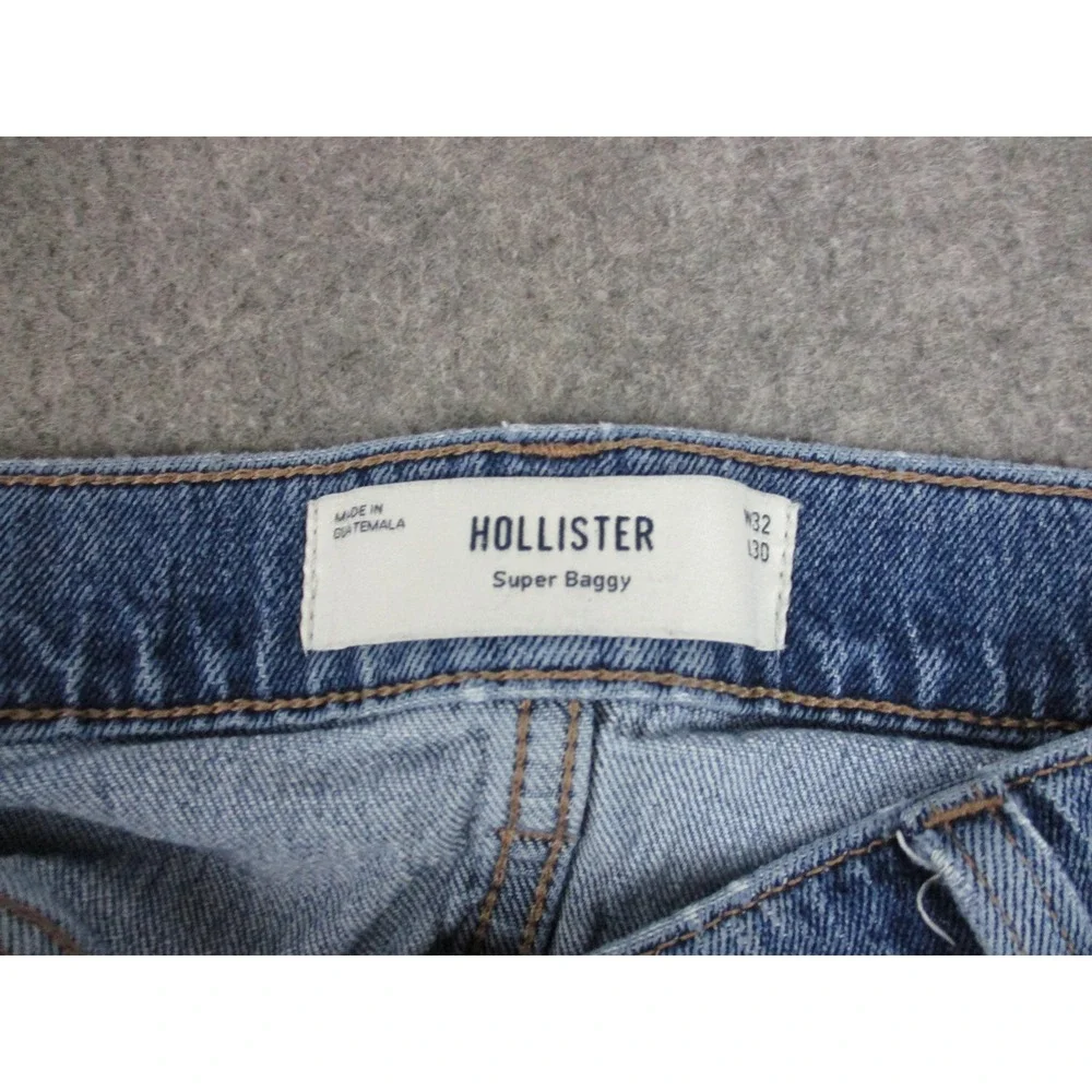 Hollister Jeans Mens 32x30 Blue Super Baggy Wide Leg Relaxed Medium Wash Y2K